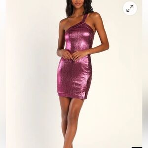 Lulus dance floor bombshell metallic pink one shoulder dress - new with tags